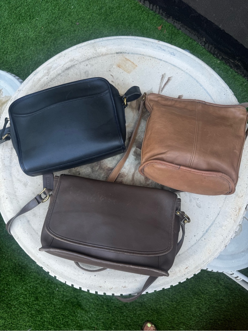 Bundle of three vintage Coach bags - Black, Brown, Tan